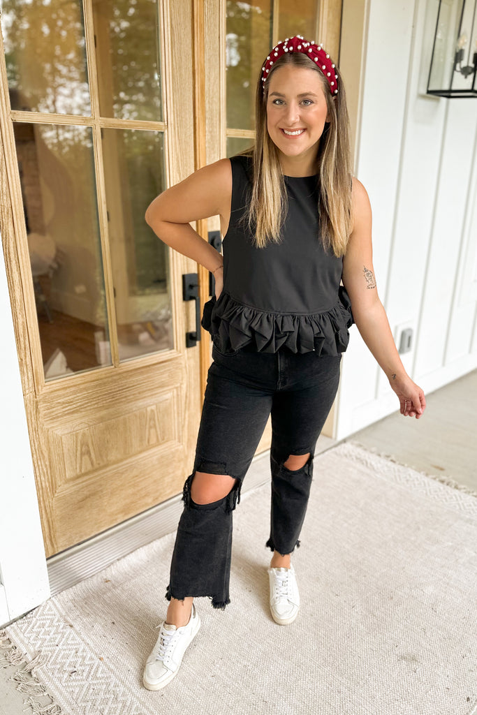 Monroe Sleeveless Top with Ruffled Hem - Be You Boutique