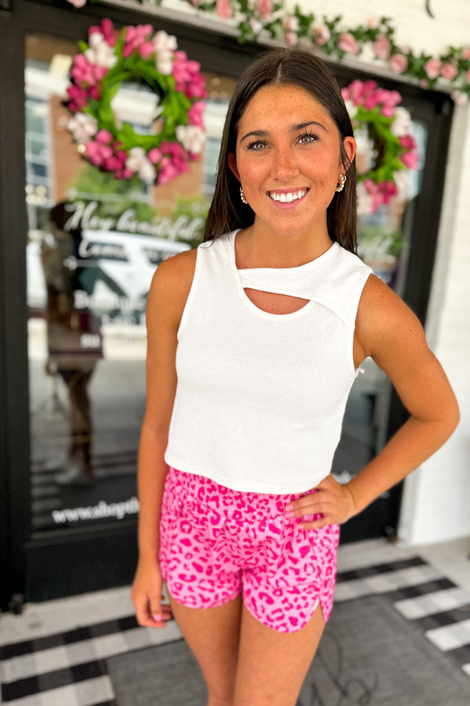 Dane Sleeveless Solid Knit Cutout Neck Crop Top - Be You Boutique