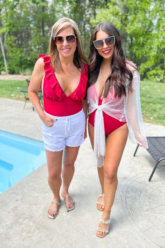 Scarlett Ruffle Sleeve Back Tie One Piece Swimsuit - Be You Boutique