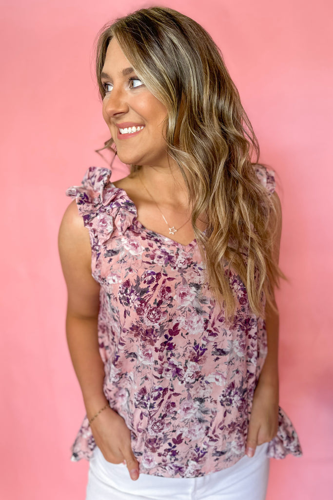 Melanie Floral Woven V Neck Tank Top - Be You Boutique