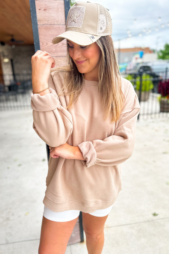 Joce Washed Fleece Oversize Cotton Sweatshirt Crewneck Top - Be You Boutique