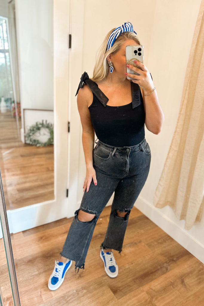 Daya Organza Strap Ribbed Bodysuit Top - Be You Boutique