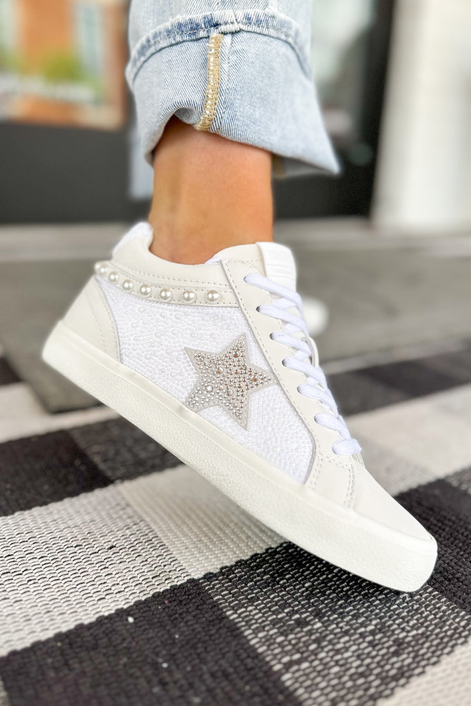 Vintage Havana Perscila White Pearl Detail Mid Top Sneaker - Be You Boutique