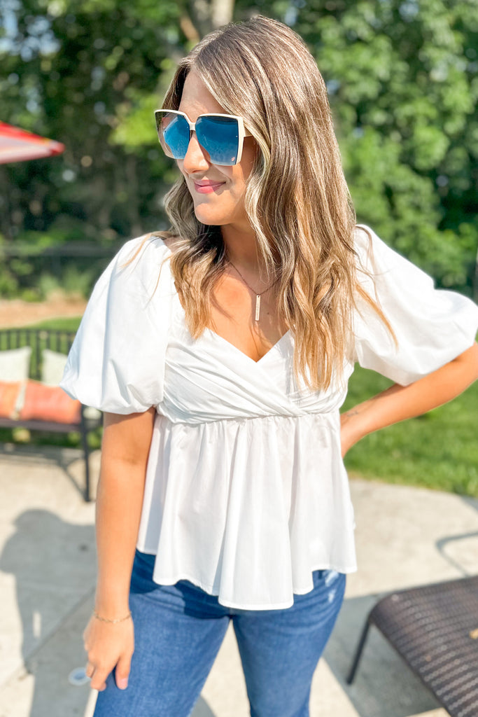 Sally Bubble Sleeve Peplum Top - Be You Boutique
