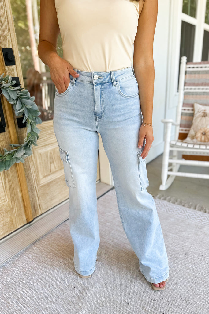 Risen Alexander High Rise Wide Leg Cargo Denim Jeans - Be You Boutique