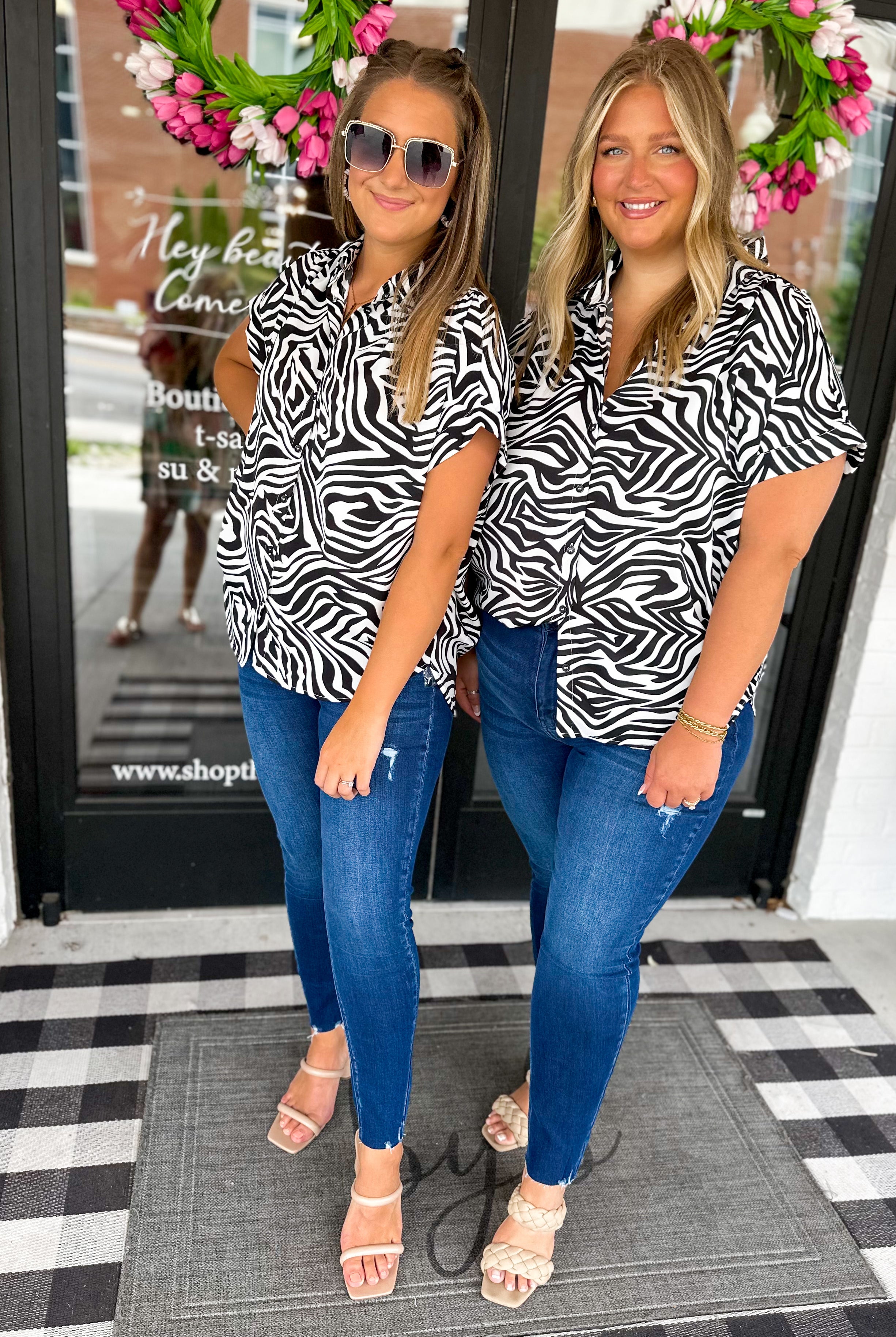 Brownie Animal Print Collared Button Up Top - Be You Boutique