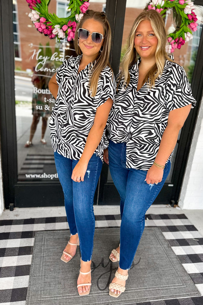 Brownie Animal Print Collared Button Up Top - Be You Boutique