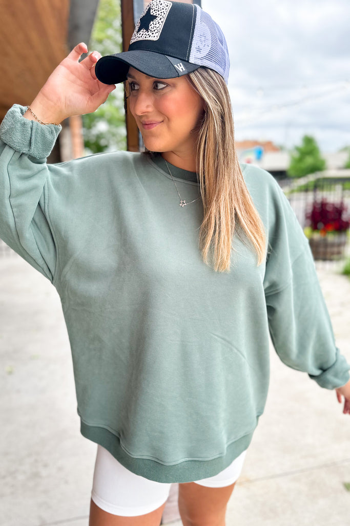 Joce Washed Fleece Oversize Cotton Sweatshirt Crewneck Top - Be You Boutique