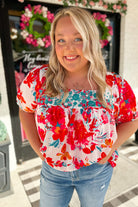 Leslie Multi Floral Embroidered Short Sleeve Top - Be You Boutique