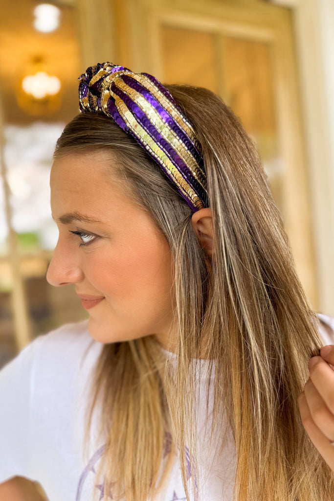 Caroline Hill Natasha Sequin Striped Headband PURPLE GOLD - Be You Boutique