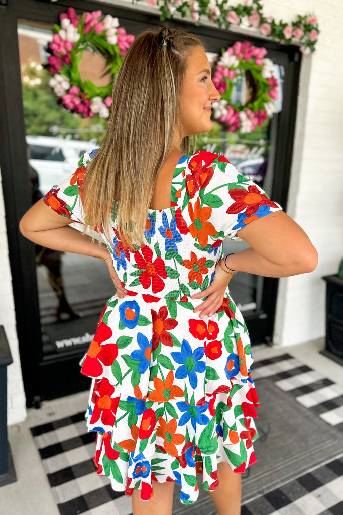 Gardenia Floral Print Short Sleeve Midi Dress - Be You Boutique