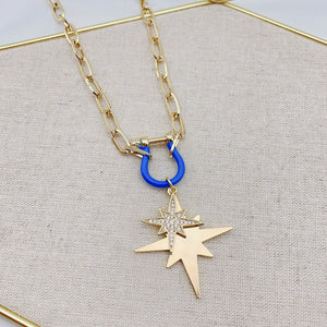 Treasure Jewels Starburst Necklace with Blue Horshoe Clasp - Be You Boutique
