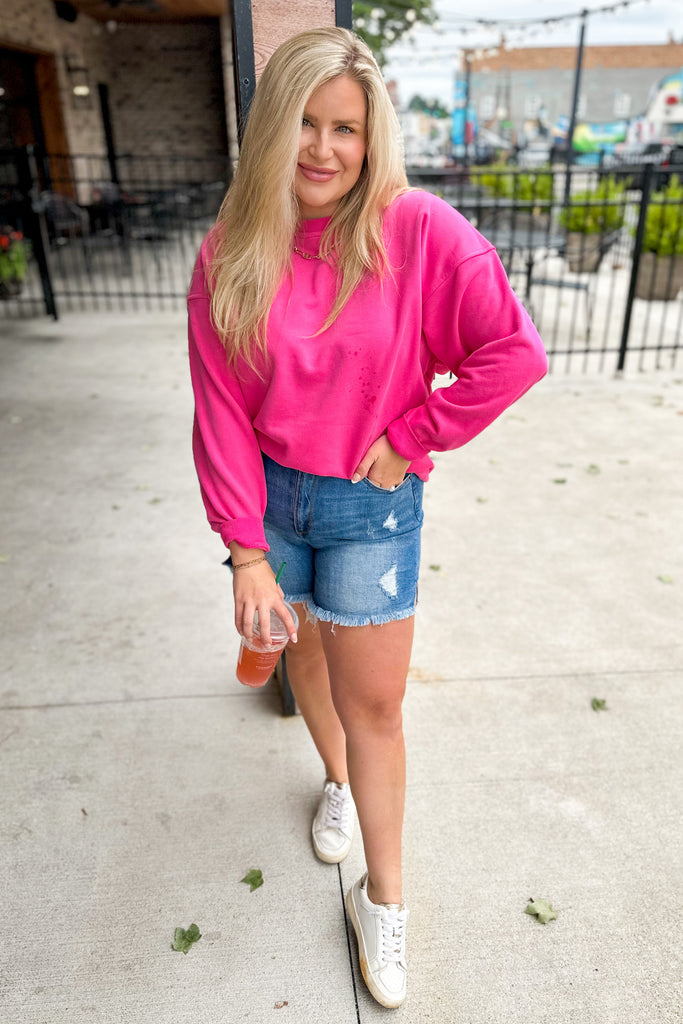Joce Washed Fleece Oversize Cotton Sweatshirt Crewneck Top - Be You Boutique