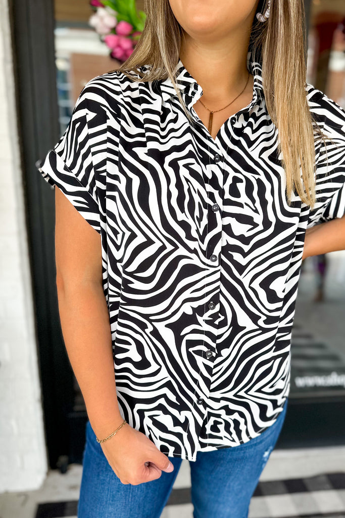 Brownie Animal Print Collared Button Up Top - Be You Boutique
