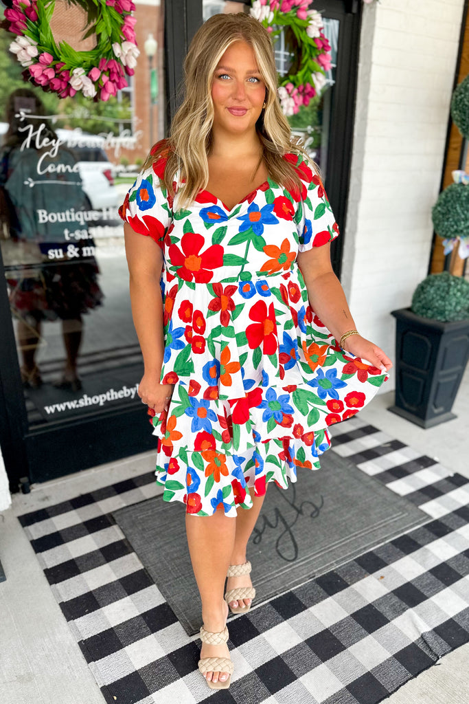 Gardenia Floral Print Short Sleeve Midi Dress - Be You Boutique