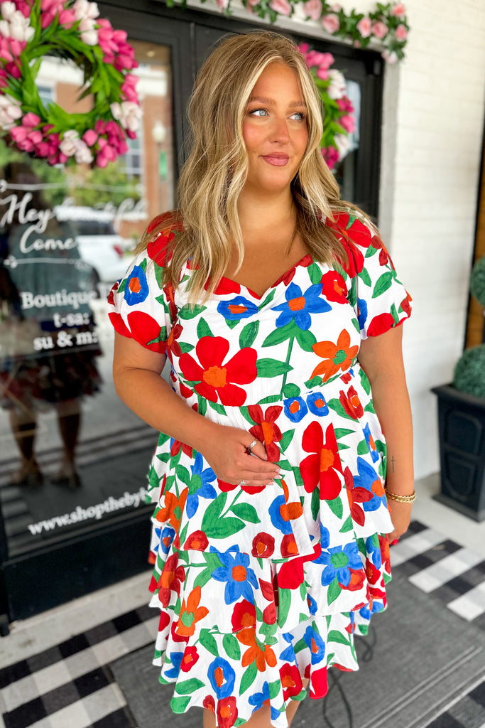 Gardenia Floral Print Short Sleeve Midi Dress - Be You Boutique