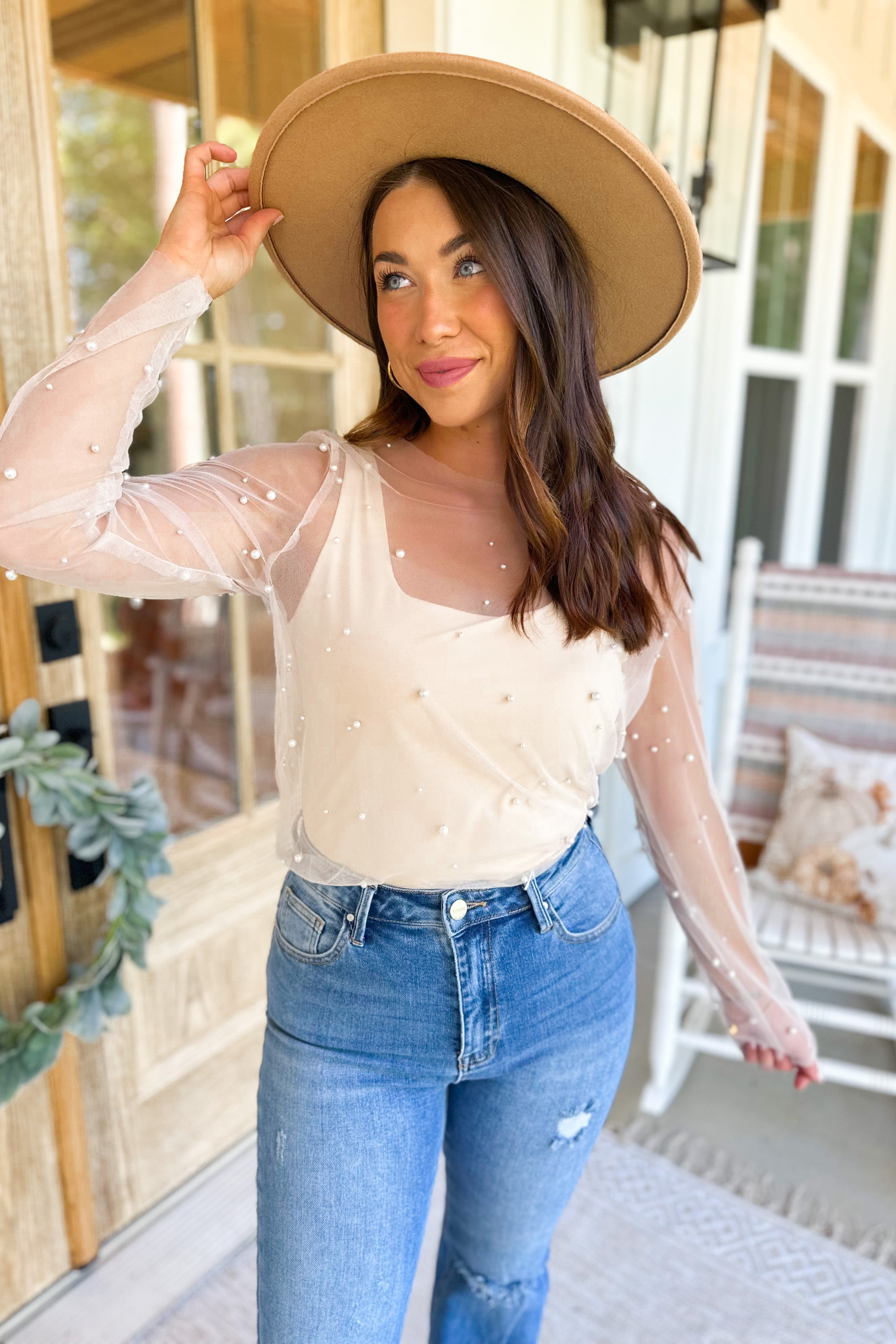 White Star Embellished Sheer Mesh Long Sleeve Top – KesleyBoutique