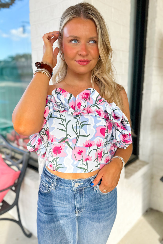 Summer Floral Print Ruffle Detail Tube Top - Be You Boutique