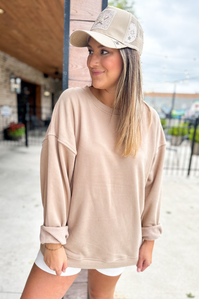 Joce Washed Fleece Oversize Cotton Sweatshirt Crewneck Top - Be You Boutique