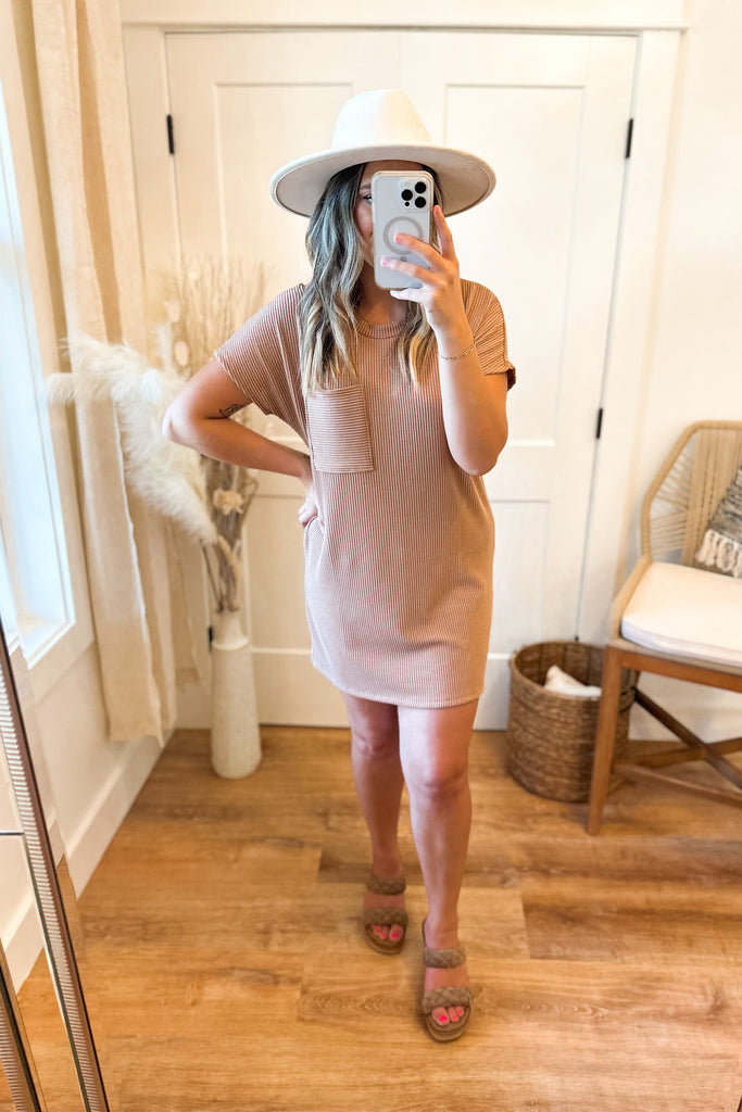 Cameron Ribbed Round Neck Short Sleeve Dress - Be You Boutique