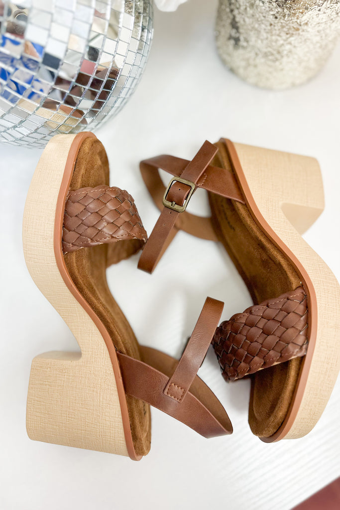 Clue Cognac Braided Wedge Sandal with BuckleClosure - Be You Boutique