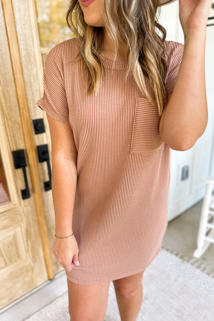 Cameron Ribbed Round Neck Short Sleeve Dress - Be You Boutique
