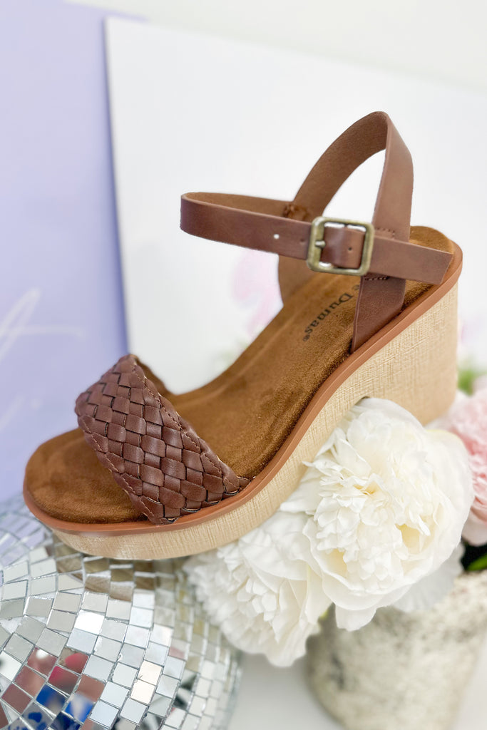 Clue Cognac Braided Wedge Sandal with BuckleClosure - Be You Boutique