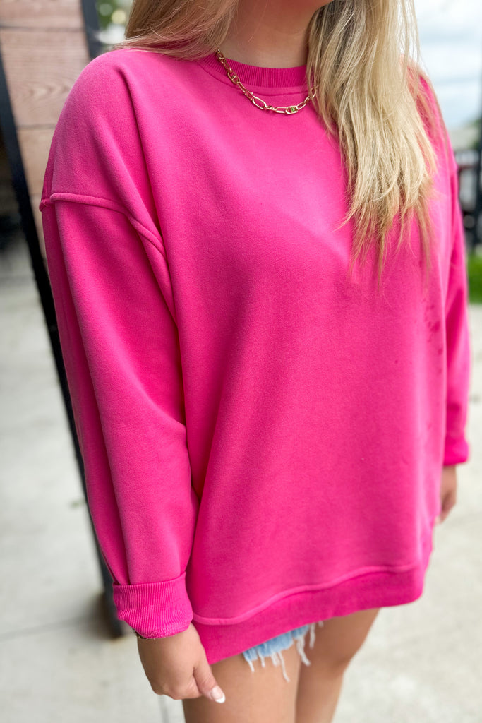 Joce Washed Fleece Oversize Cotton Sweatshirt Crewneck Top - Be You Boutique