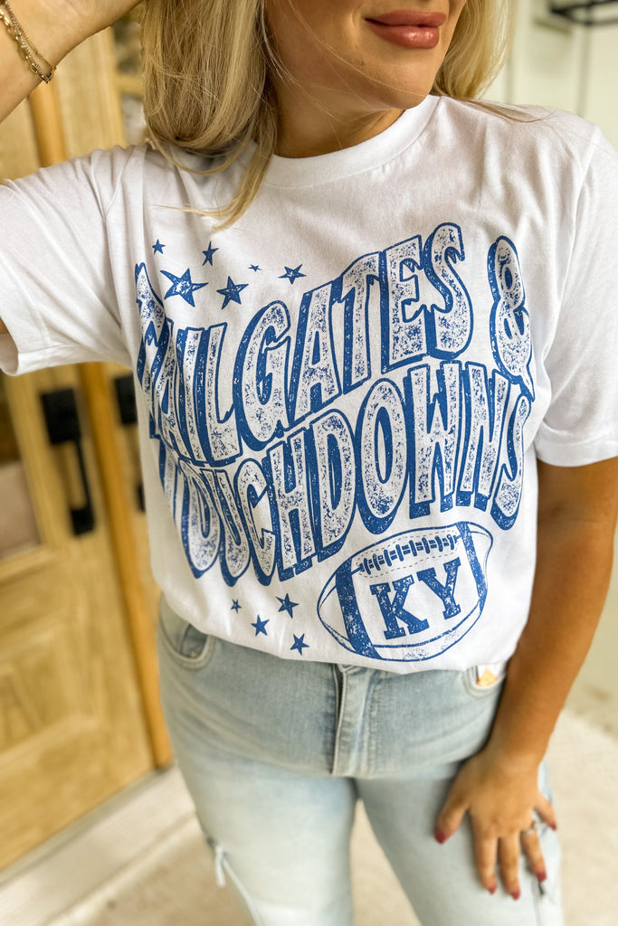 KY Tailgate and Touchdowns Oversized Short Sleeve Distressed Graphic Tee - Be You Boutique
