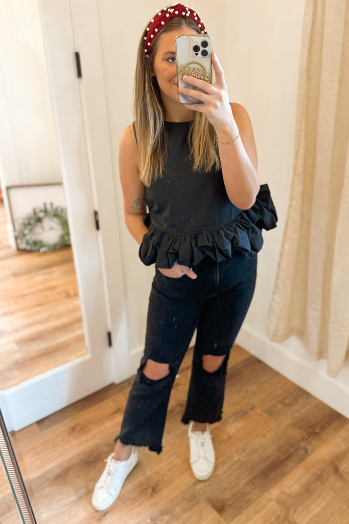 Monroe Sleeveless Top with Ruffled Hem - Be You Boutique