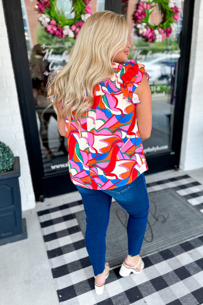 Callan Printed V Neck Smocked Floral Sleeve Top - Be You Boutique