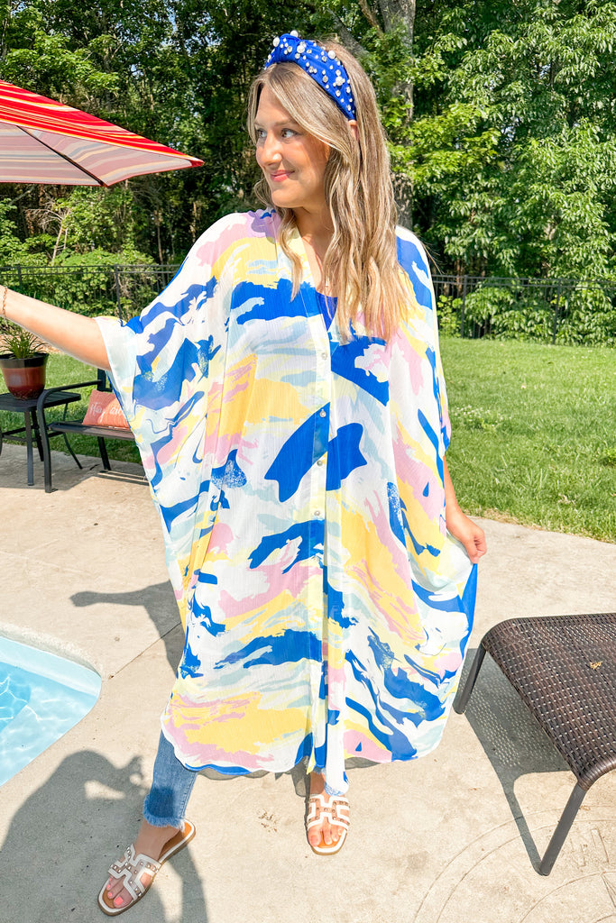 Camden Multi Color Button Up Printed Chiffon Kimono Cardigan - Be You Boutique
