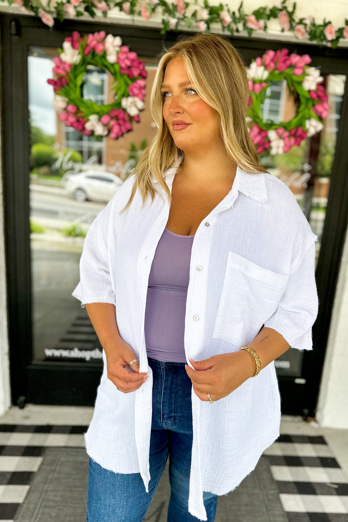 Seymour Solid Color Short Sleeve Button Up Top Blouse - Be You Boutique