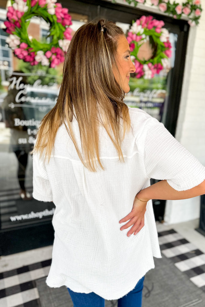 Seymour Solid Color Short Sleeve Button Up Top Blouse - Be You Boutique