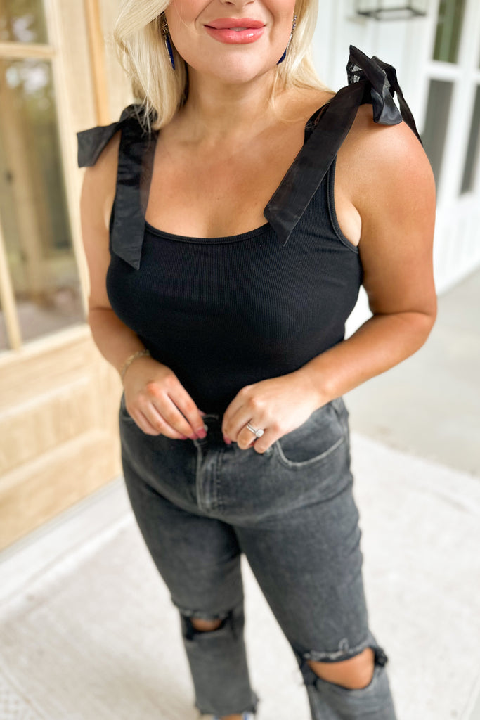 Daya Organza Strap Ribbed Bodysuit Top - Be You Boutique