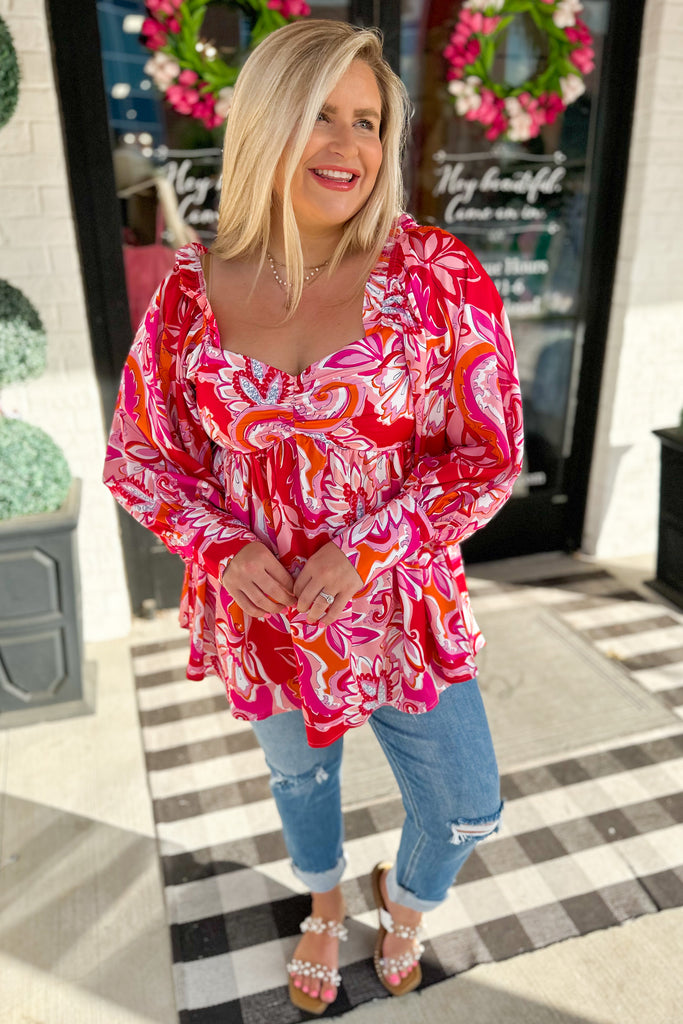 Chuck Floral Print Sweetheart Neck Babydoll Top - Be You Boutique