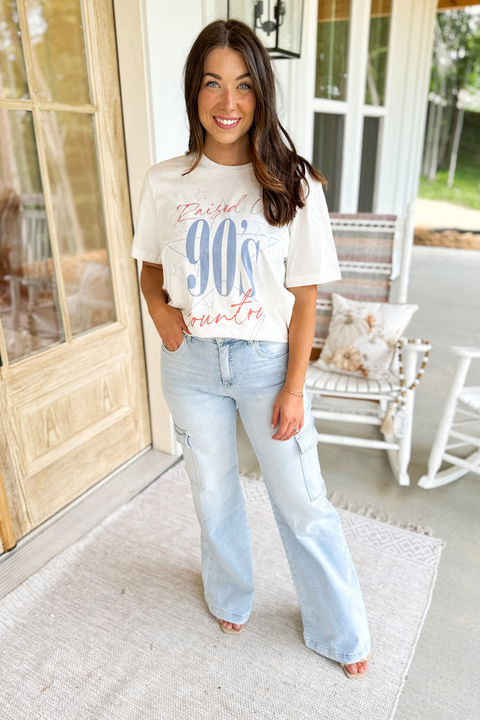 Raised on 90s Country Oversized Short Sleeve Distressed Graphic Tee - Be You Boutique