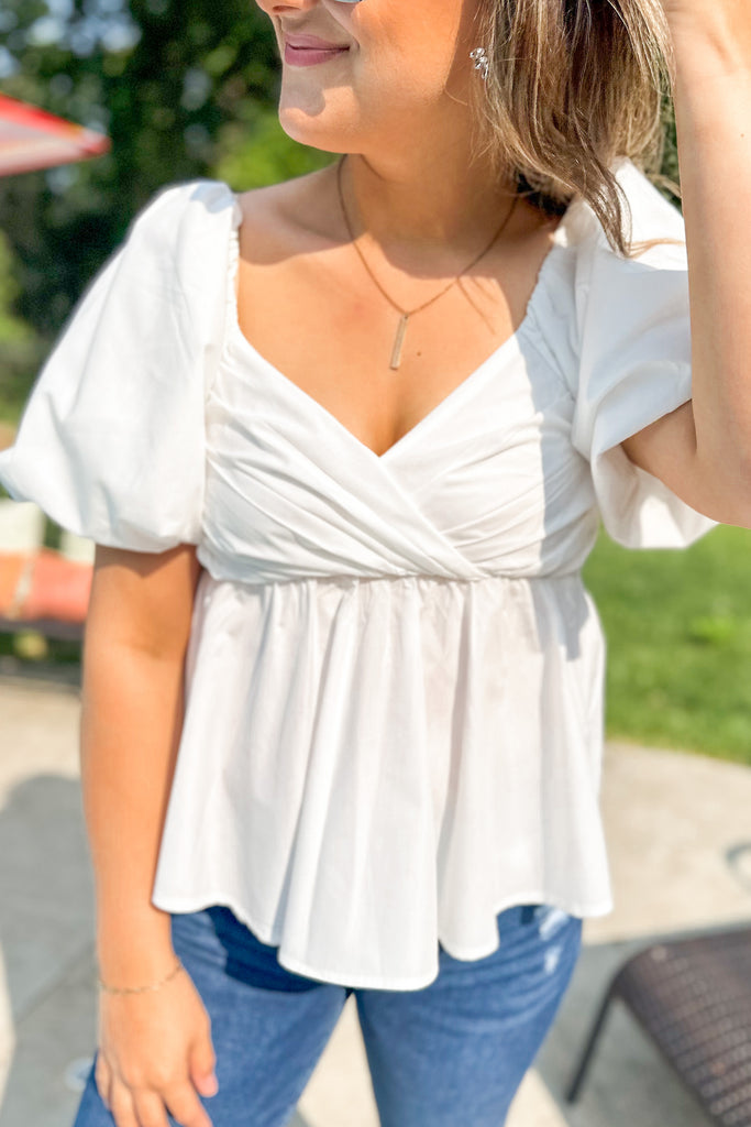 Sally Bubble Sleeve Peplum Top - Be You Boutique