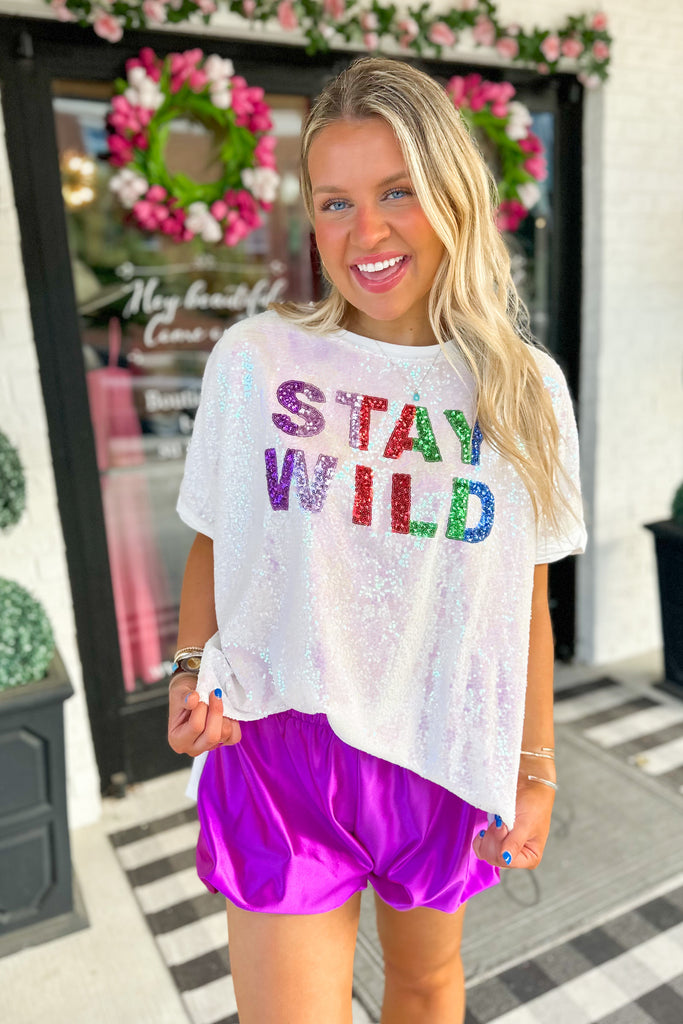 Stay Wild Colorful Sequin Embroidered Loose Fit Top - Be You Boutique