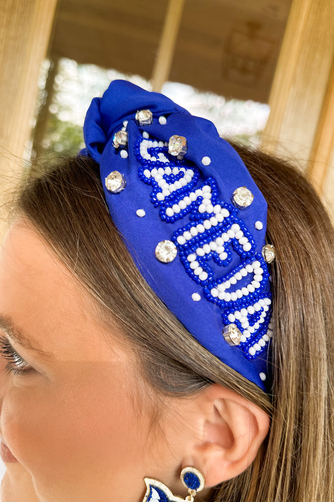 Caroline Hill Game Day Embellished Headband BLUE WHITE - Be You Boutique