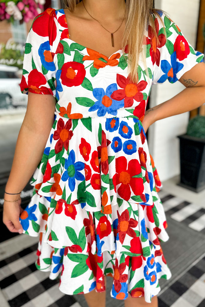 Gardenia Floral Print Short Sleeve Midi Dress - Be You Boutique