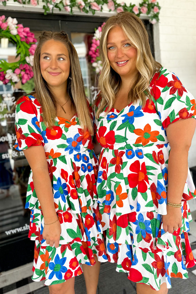 Gardenia Floral Print Short Sleeve Midi Dress - Be You Boutique