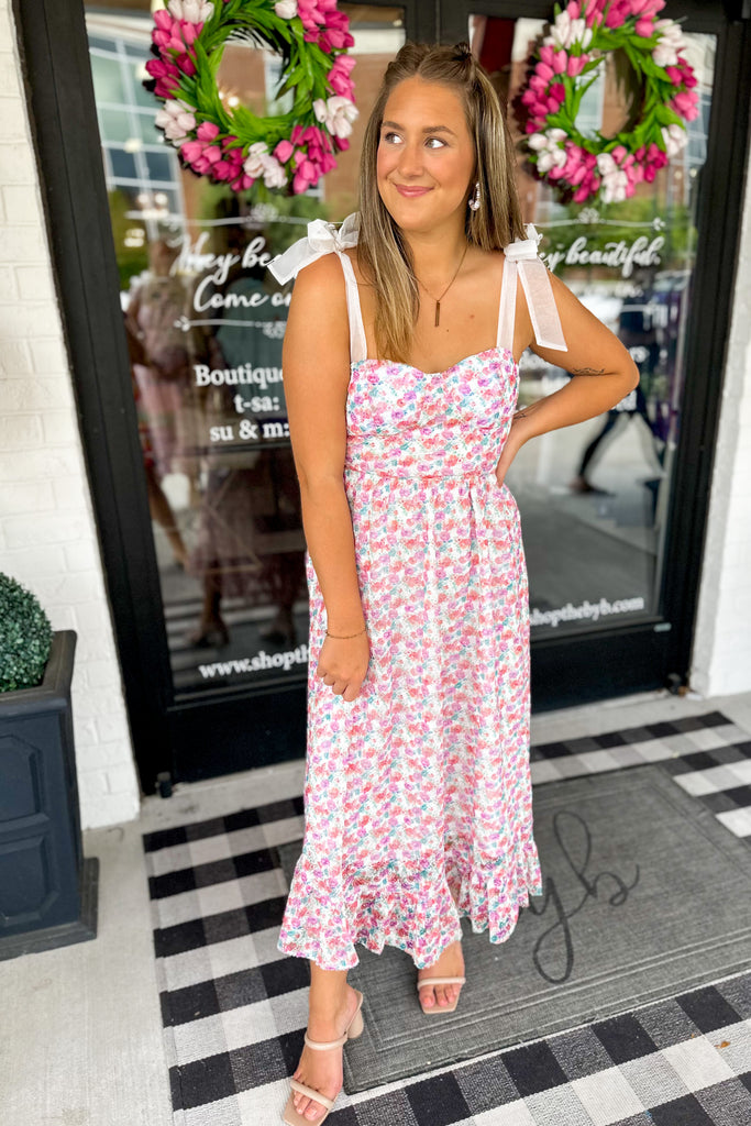 Whitmore Floral Textured Self Tie Floral Maxi Dress - Be You Boutique