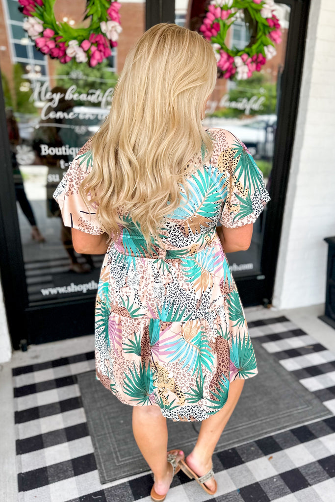 Lovey Animal Print Satin Button Up Peplum Short Sleeve Dress - Be You Boutique
