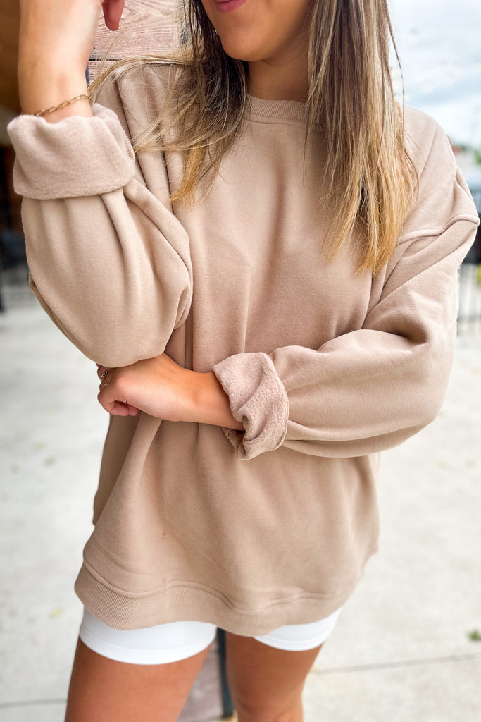 Joce Washed Fleece Oversize Cotton Sweatshirt Crewneck Top - Be You Boutique