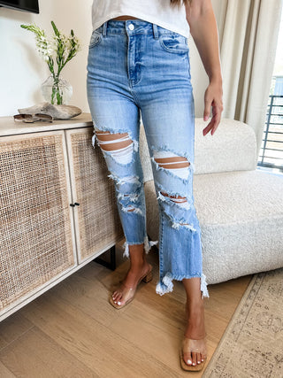 Urban Distressed Straight Leg Crop Jean - Be You Boutique