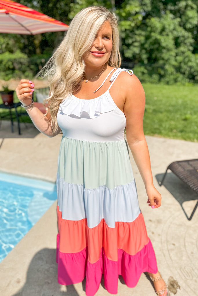 Porter Spaghetti Strap Tiered Midi Dress - Be You Boutique