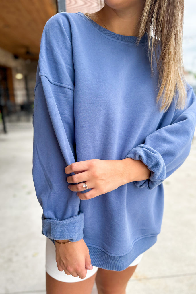 Joce Washed Fleece Oversize Cotton Sweatshirt Crewneck Top - Be You Boutique
