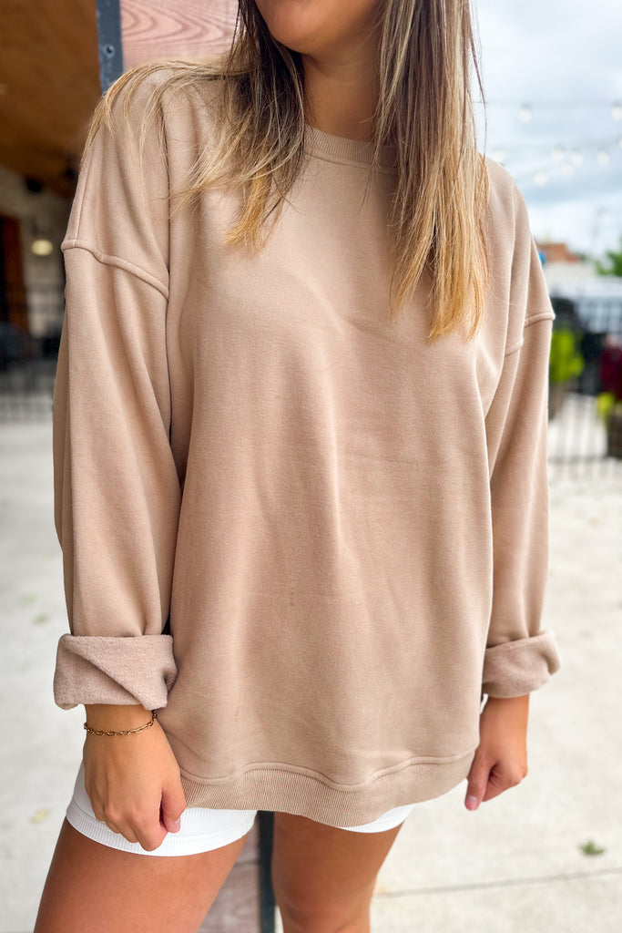 Joce Washed Fleece Oversize Cotton Sweatshirt Crewneck Top - Be You Boutique