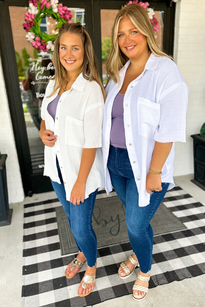 Seymour Solid Color Short Sleeve Button Up Top Blouse - Be You Boutique